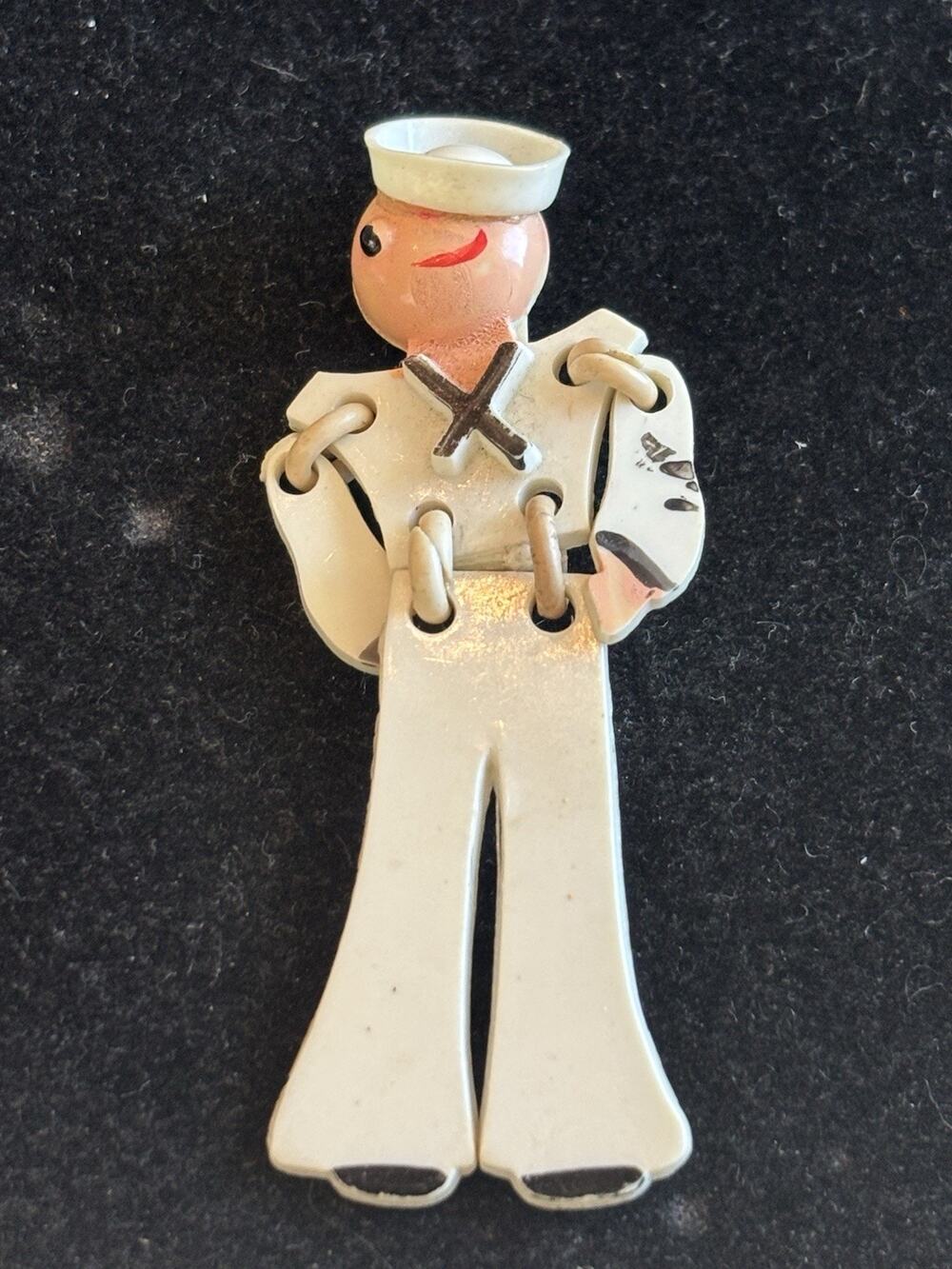 Vtg 1940 Celluloid Articulated US Navy Seaman Sailor Sweetheart Pin Brooch WWII